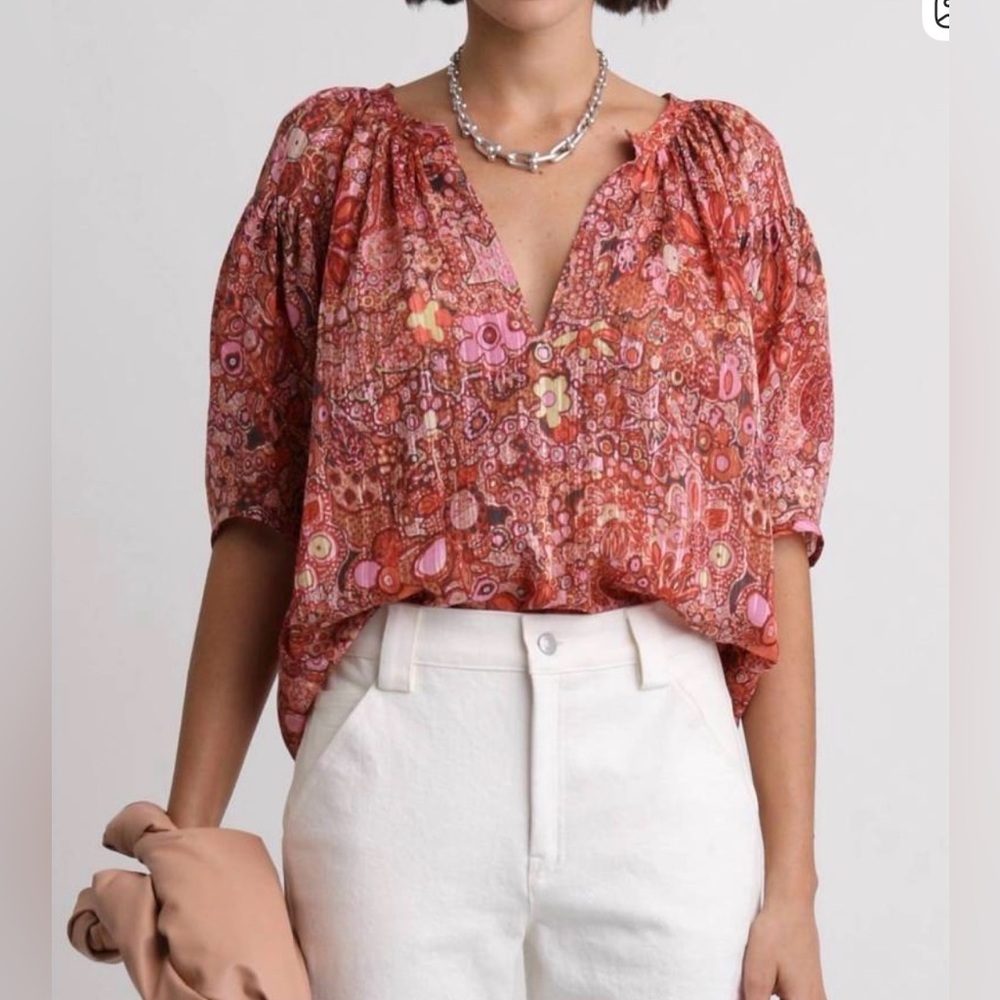 A.L.C Julianna Silk Short-sleeve Top In Sorbet Multi‎ Size 6 Silk Cotton Blend